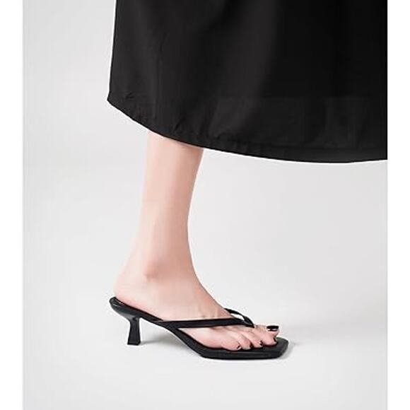 Lullasong Womens Size 7.5 Black Open Toe 2.5" Kitten Heel Slide On Sandal Shoes - Picture 4 of 6